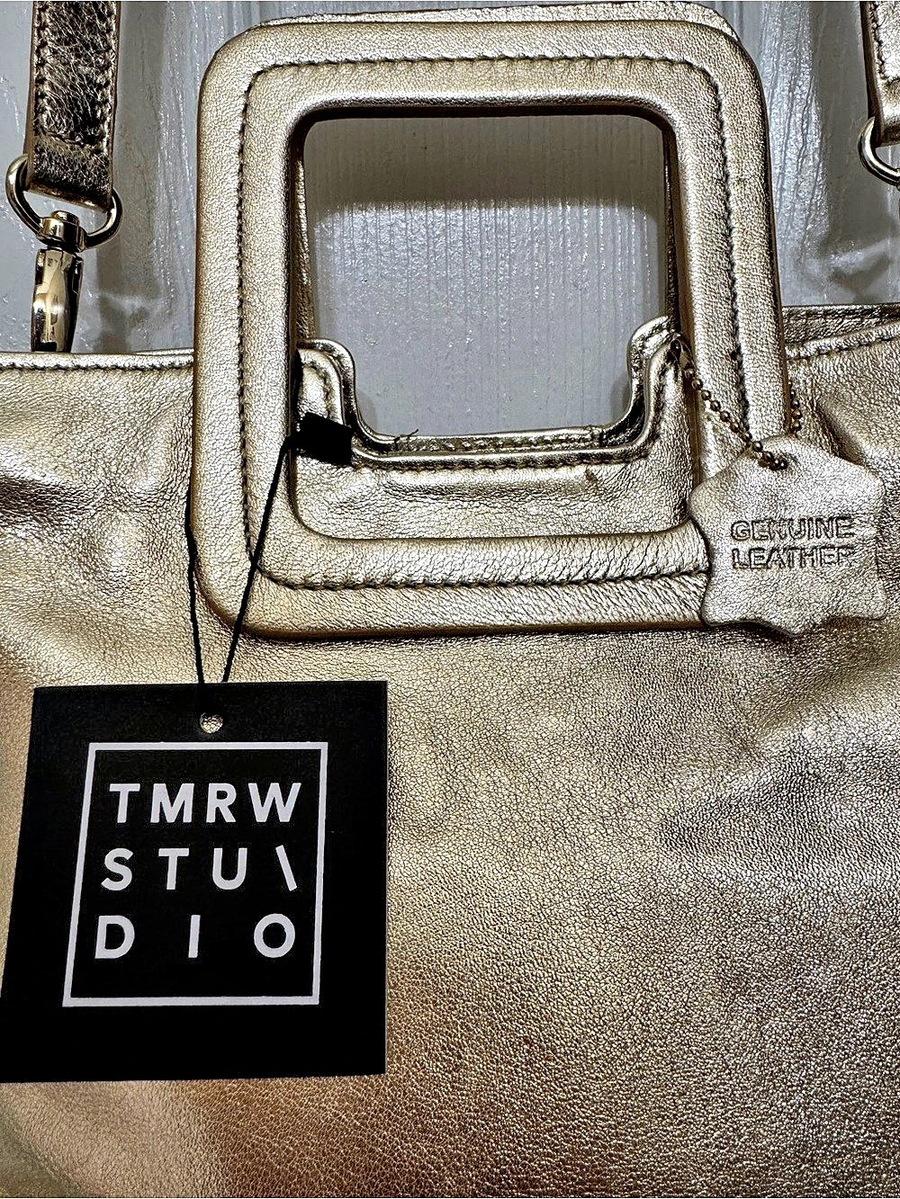 TMRW Studio Mateo Leather Shoulder Bag in Gold NWT